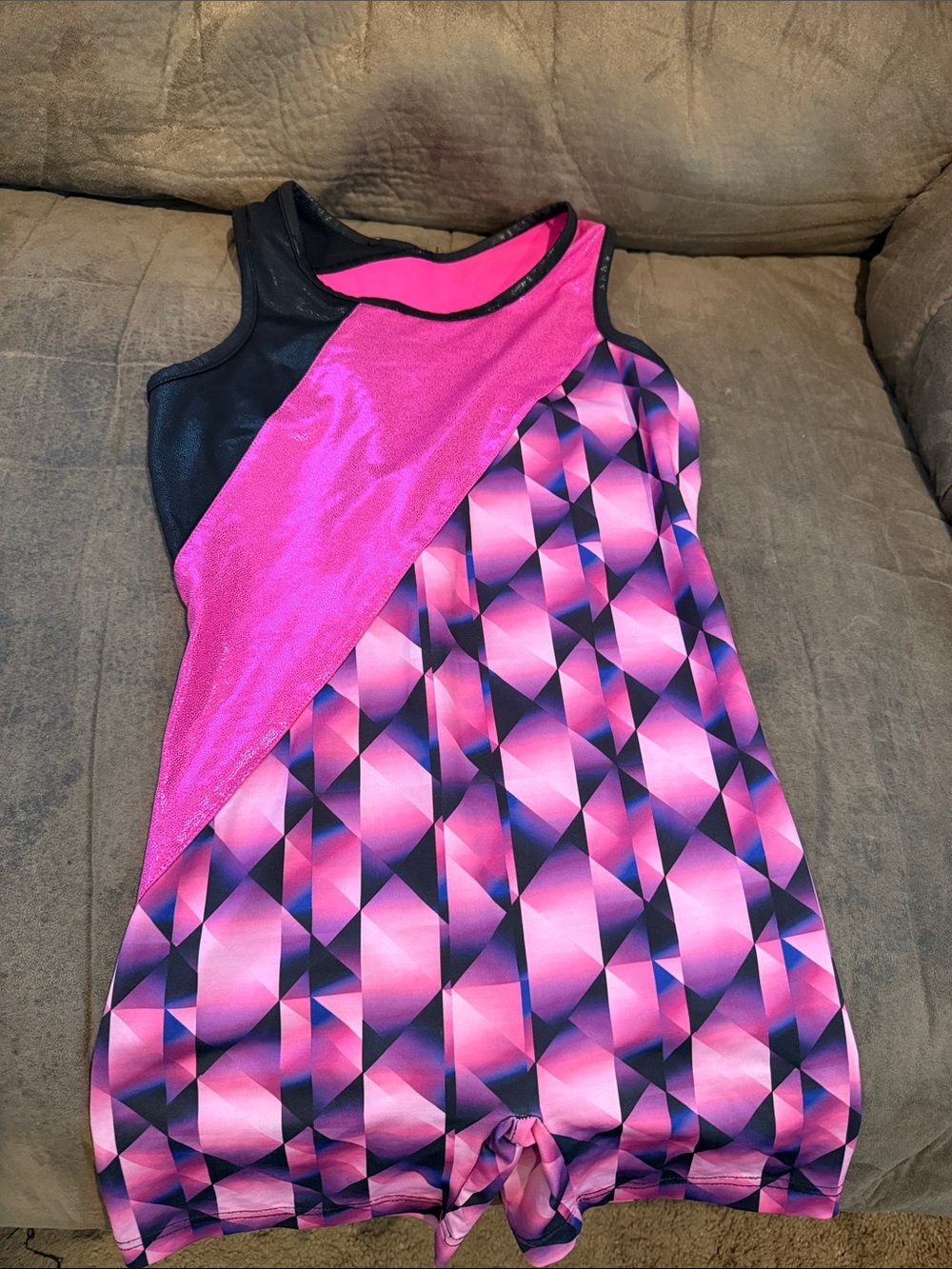 Danskin Girls Pink and Black Geometric Dance Costume